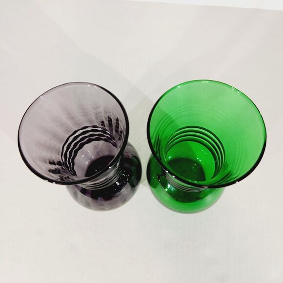 Indiana Glass Anchor Glass Vase Lot of 2 Plum Swirl Forest Green Vtg 6 1/4in USA - Picture 4 of 11